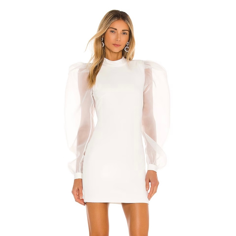 NBD white mini dress with puffy sleeves